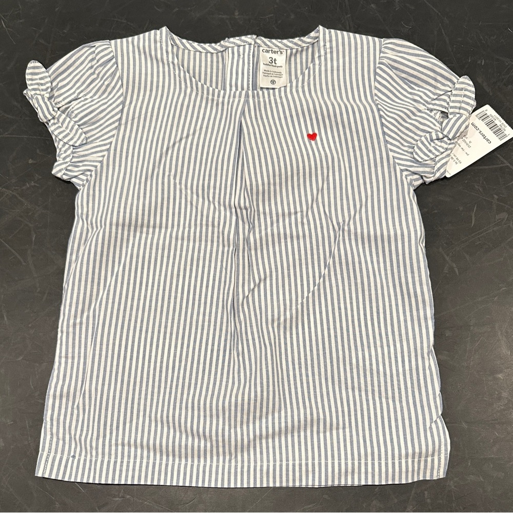 NWT. Carter’s girl’s blue/white striped blouse - size 3T - brand new with tags.